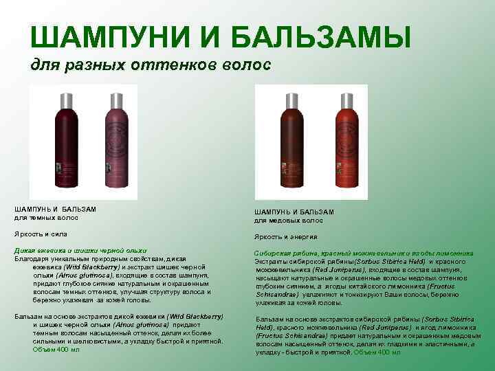 ШАМПУНИ И БАЛЬЗАМЫ для разных оттенков волос ШАМПУНЬ И БАЛЬЗАМ для темных волос ШАМПУНЬ