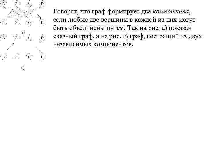 Говорят, что граф формирует два компонента, если любые две вершины в каждой из них