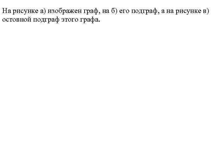 На рисунке а) изображен граф, на б) его подграф, а на рисунке в) остовной