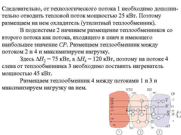 Следовательно, от технологического потока 1 необходимо дополнительно отводить тепловой поток мощностью 25 к. Вт.