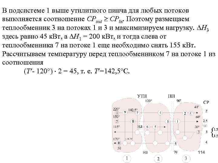 В подсистеме 1 выше утилитного пинча для любых потоков выполняется соотношение СРout CPin. Поэтому