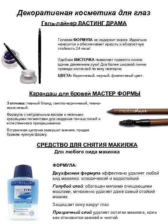 Декоративная косметика для глаз Гель-лайнер ЛАСТИНГ ДРАМА Гелевая ФОРМУЛА не содержит жиров. Идеально наносится