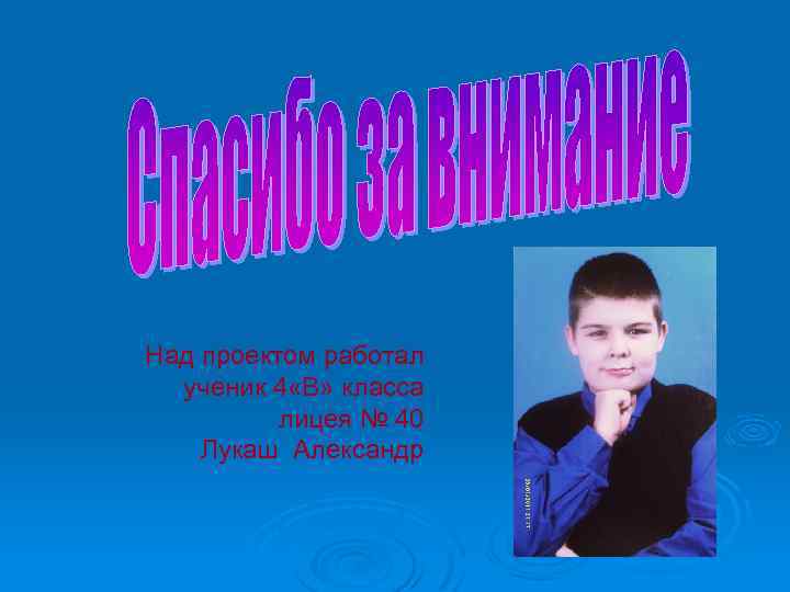 Над проектом работал ученик 4 «В» класса лицея № 40 Лукаш Александр 