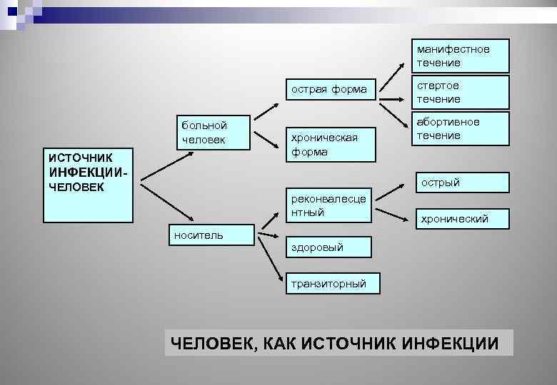 манифестное течение острая форма больной человек ИСТОЧНИК хроническая форма ИНФЕКЦИИ- стертое течение абортивное течение