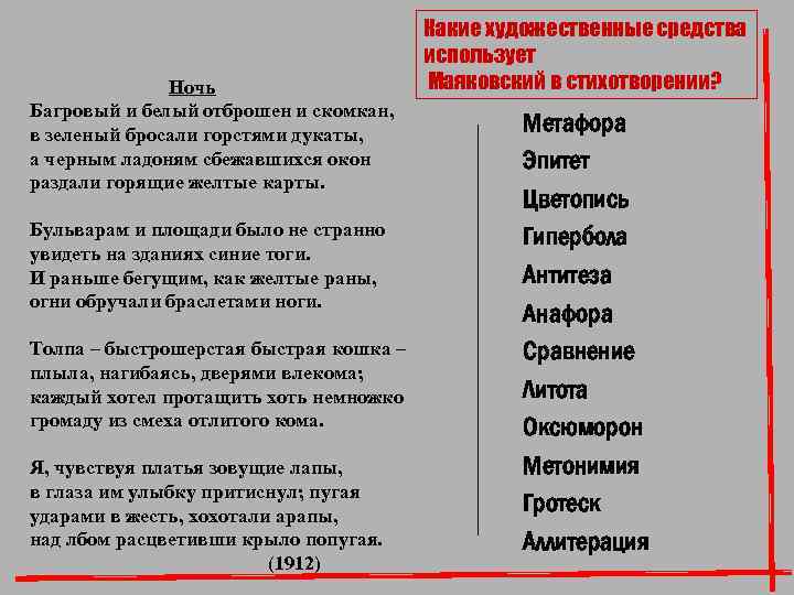 Ночь Багровый и белый отброшен и скомкан, в зеленый бросали горстями дукаты, а черным