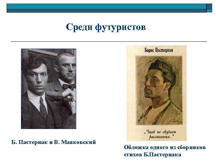 Среди футуристов Б. Пастернак и В. Маяковский Обложка одного из сборников стихов Б. Пастернака