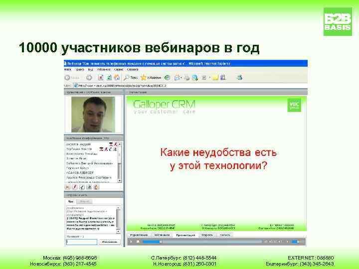 10000 участников вебинаров в год Москва: (495) 988 -6696 Новосибирск: (383) 217 -4545 С.