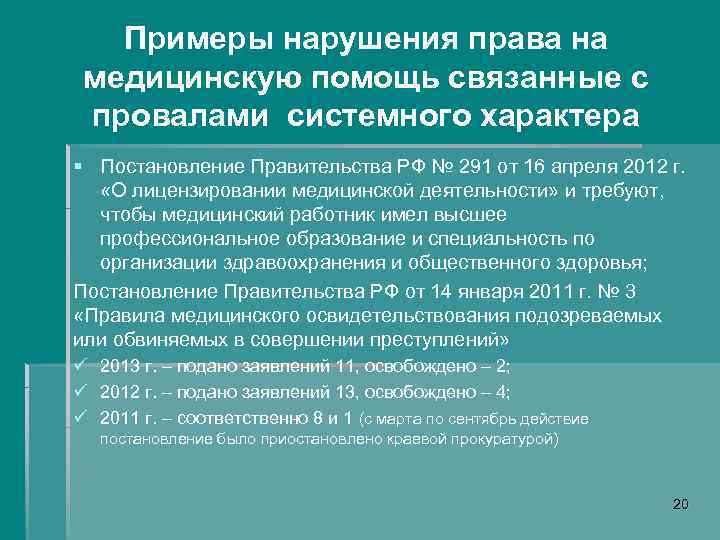 Примеры нарушения права на медицинскую помощь связанные с провалами системного характера § Постановление Правительства