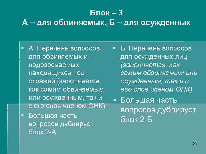 Блок – 3 А – для обвиняемых, Б – для осужденных § А. Перечень