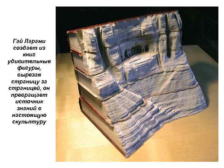 Гай Ларами создает из книг удивительные фигуры, вырезая страницу за страницей, он превращает источник