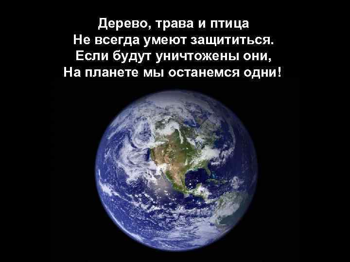 Дерево, трава и птица Не всегда умеют защититься. Если будут уничтожены они, На планете