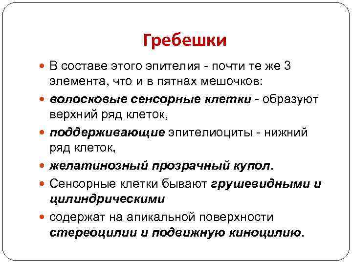 Гребешки В составе этого эпителия - почти те же 3 элемента, что и в