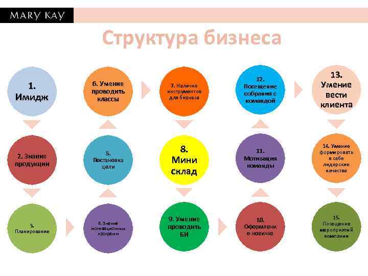 Структура бизнеса 13. Умение вести клиента 1. Имидж 6. Умение проводить классы 7. Наличие