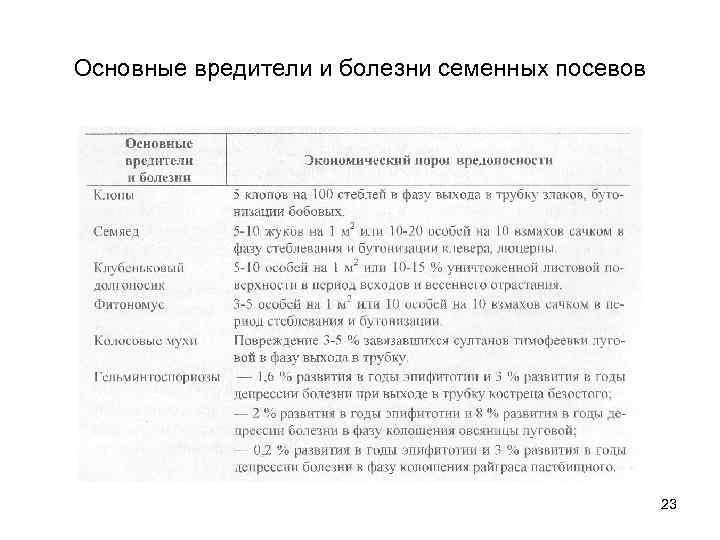 Основные вредители и болезни семенных посевов 23 