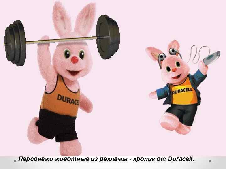 Персонажи животные из рекламы - кролик от Duracell. 