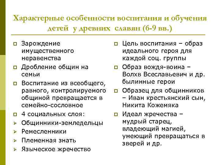 Характерные особенности воспитания и обучения детей у древних славян (6 -9 вв. ) p