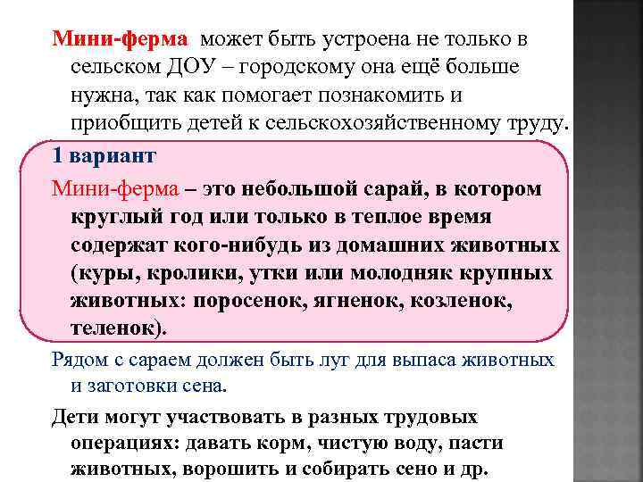 Мини-ферма может быть устроена не только в сельском ДОУ – городскому она ещё больше