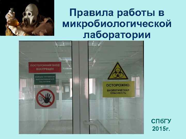 Правила работы в микробиологической лаборатории СПб. ГУ 2015 г. 
