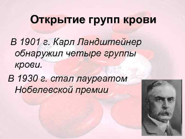 Карл ландштейнер открытие групп крови презентация