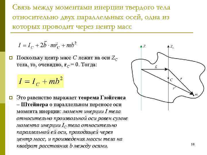 Связь между моментами инерции твердого тела относительно двух параллельных осей, одна из которых проводит