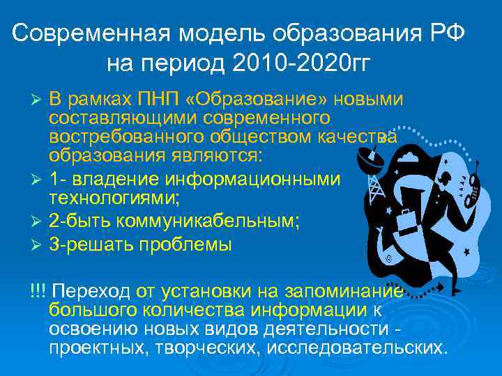 Современная модель образования РФ на период 2010 -2020 гг В рамках ПНП «Образование» новыми