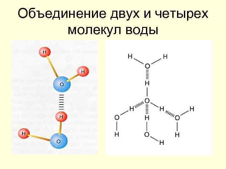 Объединение двух и четырех молекул воды 