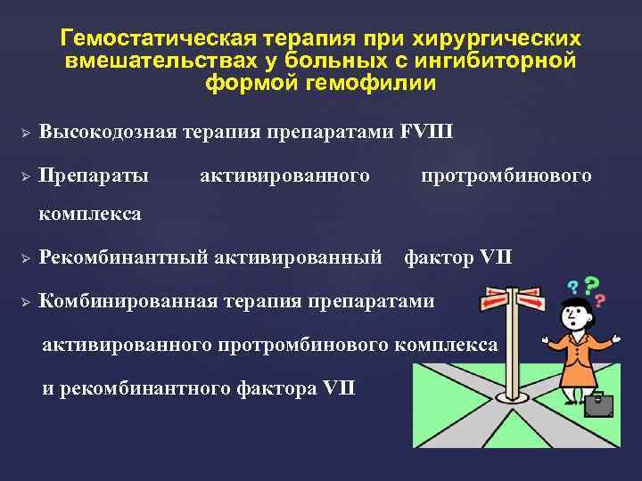 Гемостатическая терапия при хирургических вмешательствах у больных с ингибиторной формой гемофилии Ø Высокодозная терапия