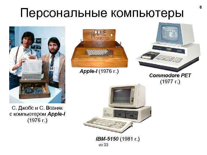 Персональные компьютеры Apple-I (1976 г. ) С. Джобс и С. Возняк с компьютером Apple-I