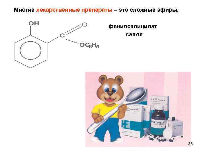 Многие лекарственные препараты – это сложные эфиры. фенилсалицилат салол 38 