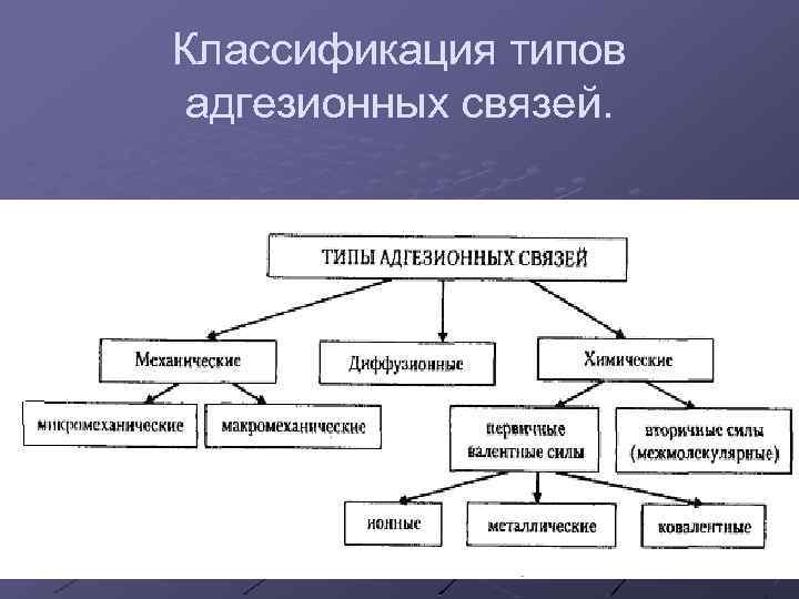Классификация типов адгезионных связей. 