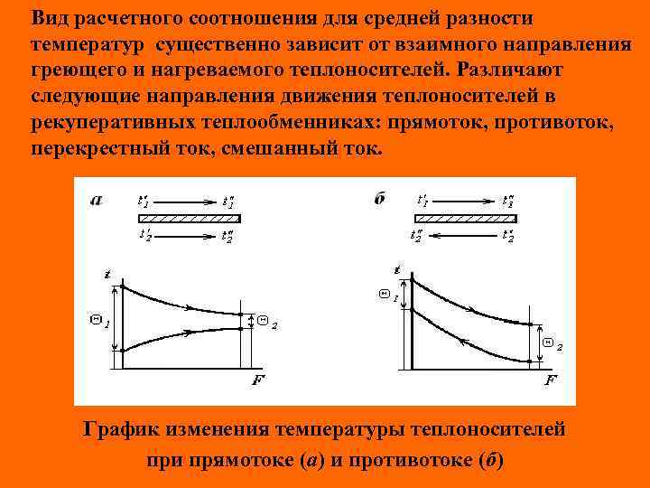 Вид расчетного соотношения для средней разности температур существенно зависит от взаимного направления греющего и
