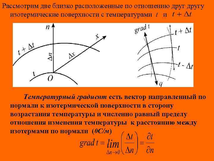 Рассмотрим две близко расположенные по отношению другу изотермические поверхности с температурами t и Температурный