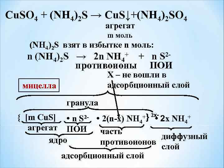 Сu. SO 4 + (NH 4)2 S → Cu. S↓+(NH 4)2 SO 4 агрегат