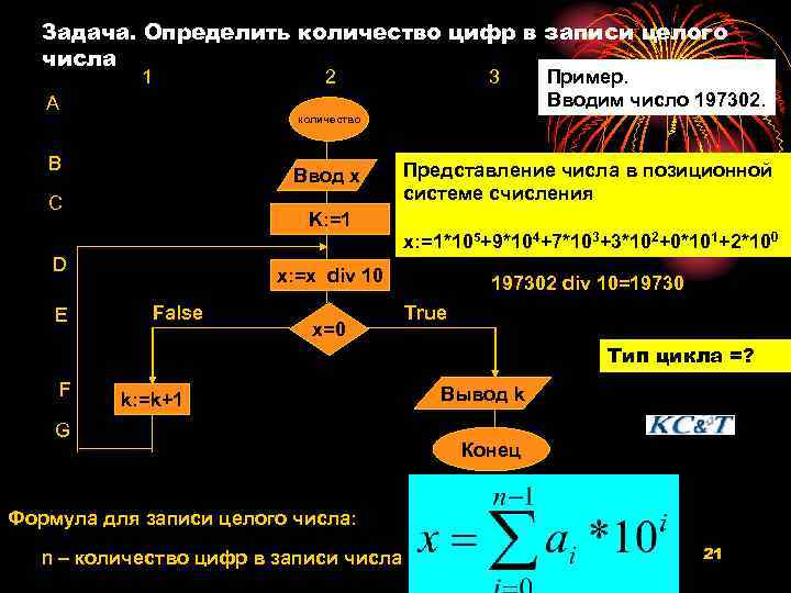 Задача. Определить количество цифр в записи целого числа 1 A 3 Пример. Вводим число