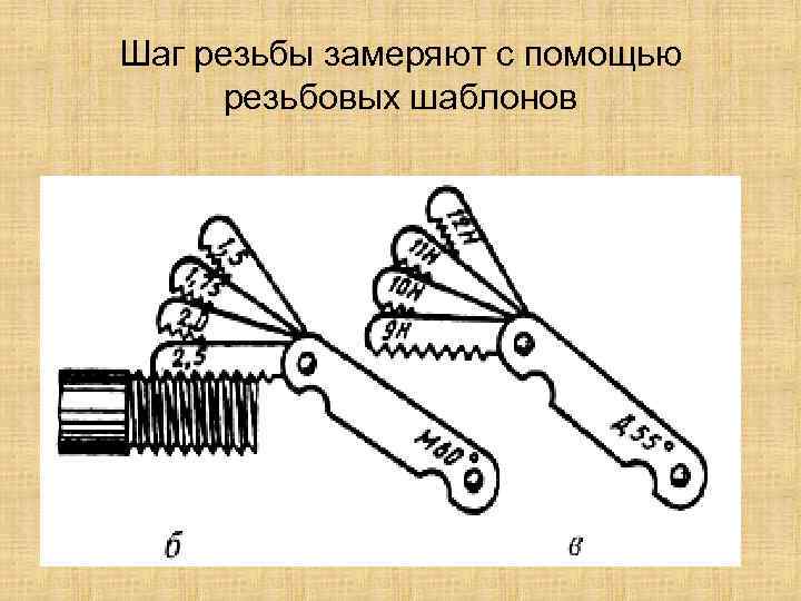 Шаг резьбы замеряют с помощью резьбовых шаблонов 