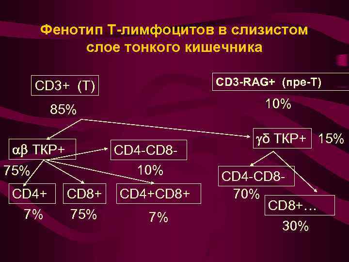 Фенотип Т-лимфоцитов в слизистом слое тонкого кишечника CD 3 -RAG+ (пре-Т) CD 3+ (Т)