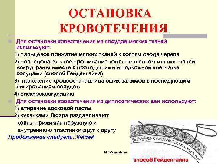 ОСТАНОВКА КРОВОТЕЧЕНИЯ n Для остановки кровотечения из сосудов мягких тканей используют: 1) пальцевое прижатие