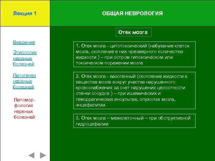 Лекция 1 ОБЩАЯ НЕВРОЛОГИЯ Отек мозга Введение Этиология нервных болезней Патогенез нервных болезней Патоморфология