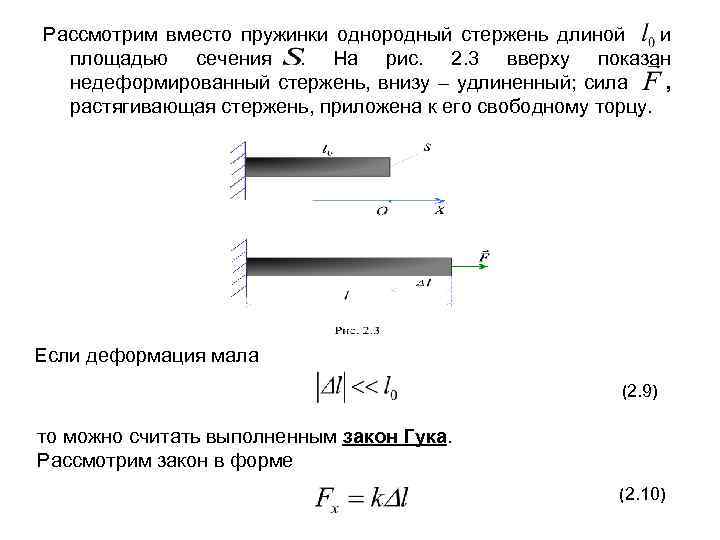 Рассмотрим вместо пружинки однородный стержень длиной и площадью сечения . На рис. 2. 3