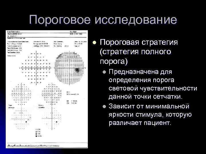 Пороговое исследование l Пороговая стратегия (стратегия полного порога) l l Предназначена для определения порога