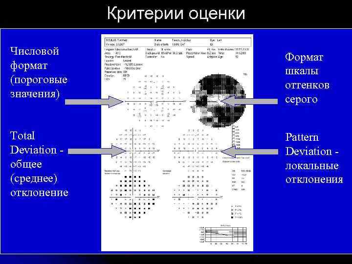 Критерии оценки Числовой формат (пороговые значения) Формат шкалы оттенков серого Total Deviation общее (среднее)