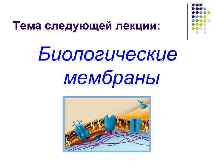 Тема следующей лекции: Биологические мембраны 