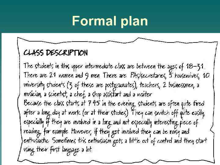 Formal plan u 