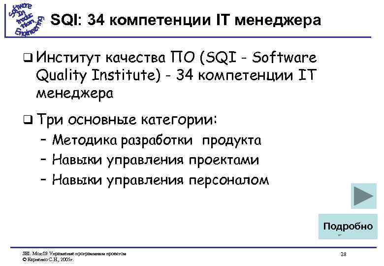 SQI: 34 компетенции IT менеджера q Институт качества ПО (SQI - Software Quality Institute)