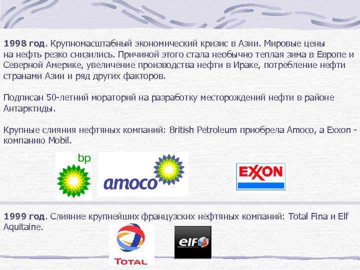 1998 год. Крупномасштабный экономический кризис в Азии. Мировые цены на нефть резко снизились. Причиной