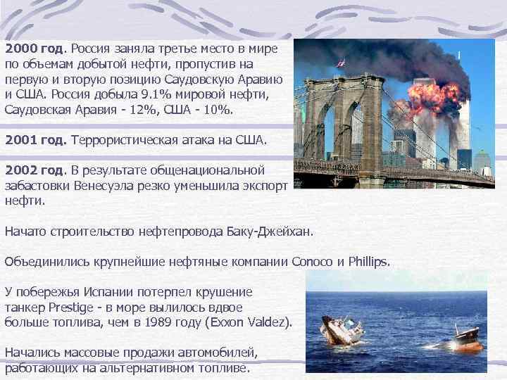 2000 год. Россия заняла третье место в мире по объемам добытой нефти, пропустив на