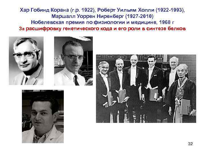Хар Гобинд Корана (г. р. 1922), Роберт Уильям Холли (1922 -1993), Маршалл Уоррен Ниренберг