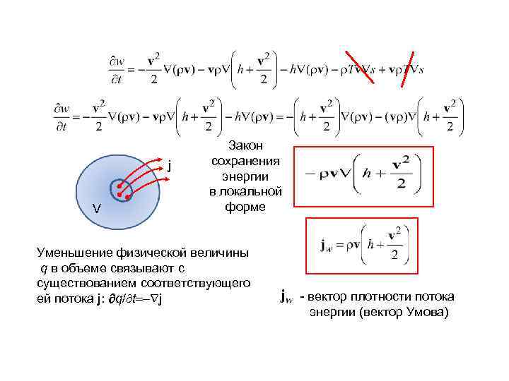 j V Закон сохранения энергии в локальной форме Уменьшение физической величины q в объеме