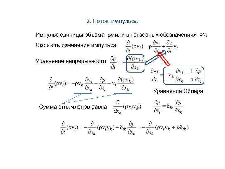 2. Поток импульса. Импульс единицы объема v или в тензорных обозначениях Скорость изменения импульса