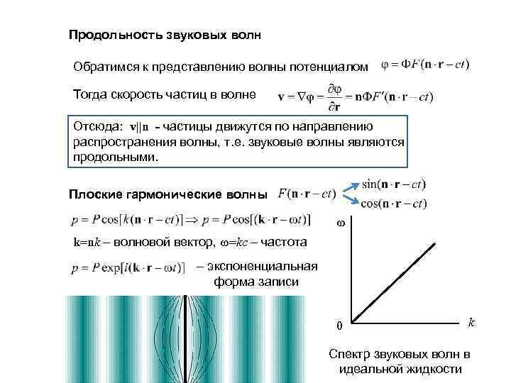 Продольность звуковых волн Обратимся к представлению волны потенциалом Тогда скорость частиц в волне Отсюда: